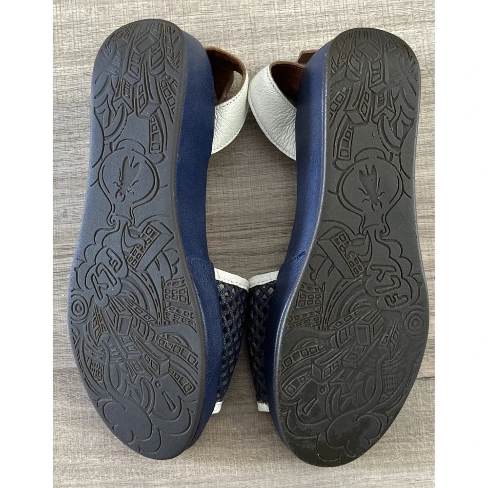 FLY LONDON Navy & White Mesh Front Leather Platform Wedge Sandals SIZE 9-9.5/40